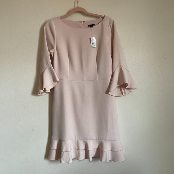 Ann Taylor | Blush Pink Doubleweave Flounce Flutter-Sleeve Dress 4 NWT - Picture 4 of 8